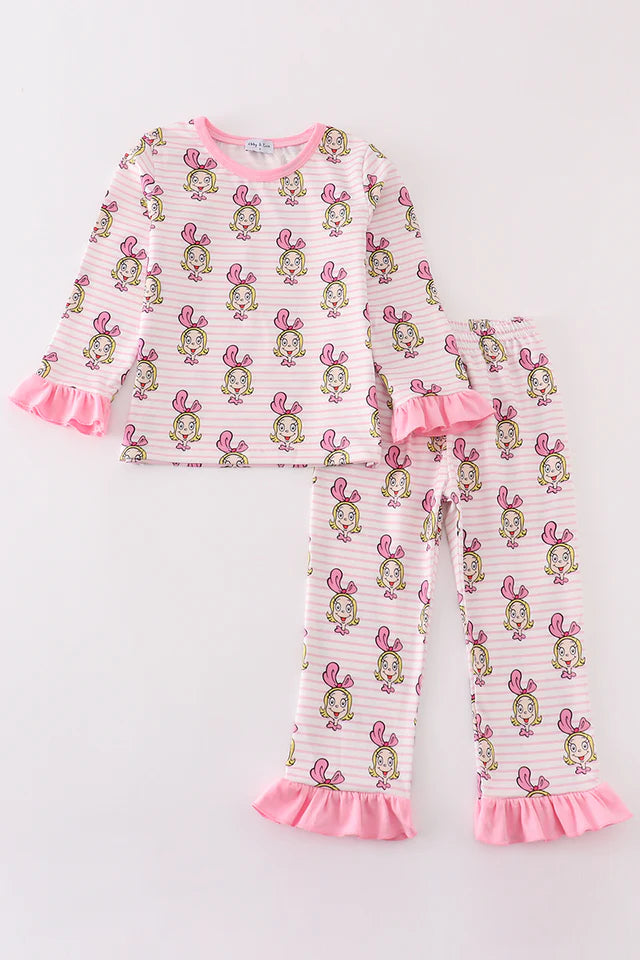 Pink Stripe CindyLWho Pajama Set