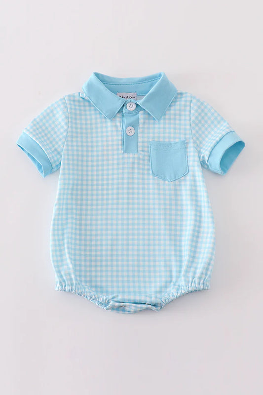 Blue Gingham Bubble Romper