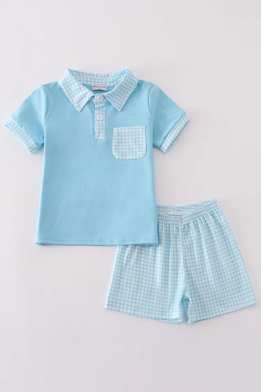 Blue Gingham 2pc Boys Short Set