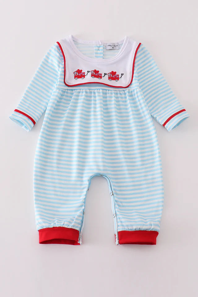 Valentine's Blue Stripe Romper