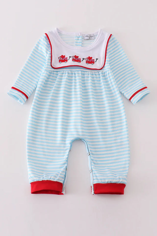 Valentine's Blue Stripe Romper