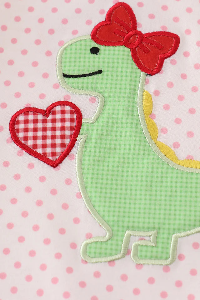 Pink Dinosaur Heart Appliqued Girl Romper