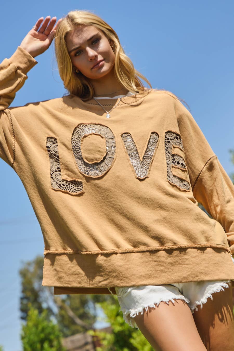 Acid Washed Lace LOVE Logo Sweatshirt