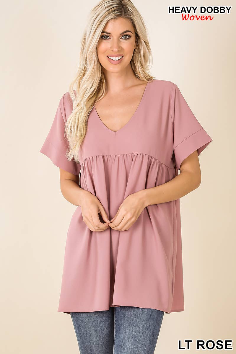 Black Empire Waist Shirring Tunic