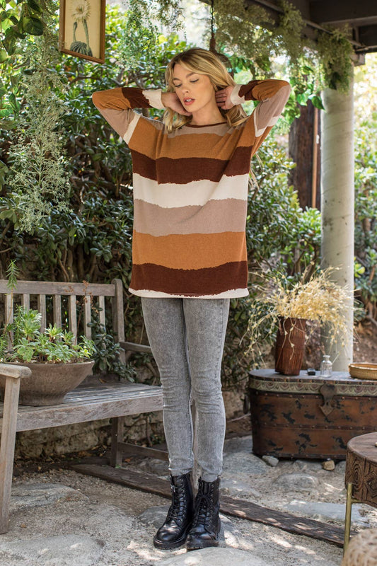 Brown Stripe Knit Tunic