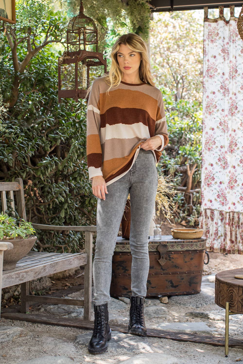 Brown Stripe Knit Tunic