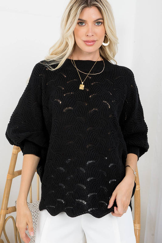 ***SALE*** Black Boatneck Scalloped Sweater