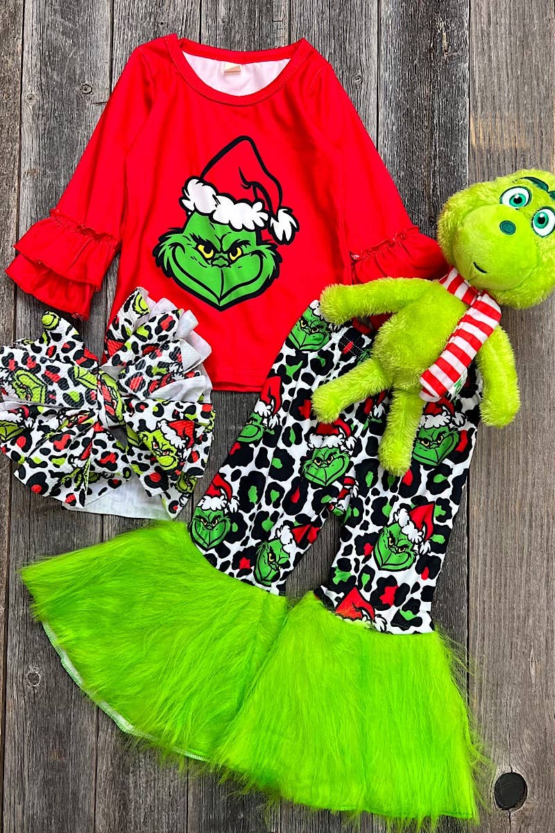 *SALE* Grinchy Print Red Top & Cheetah Pants w/fur