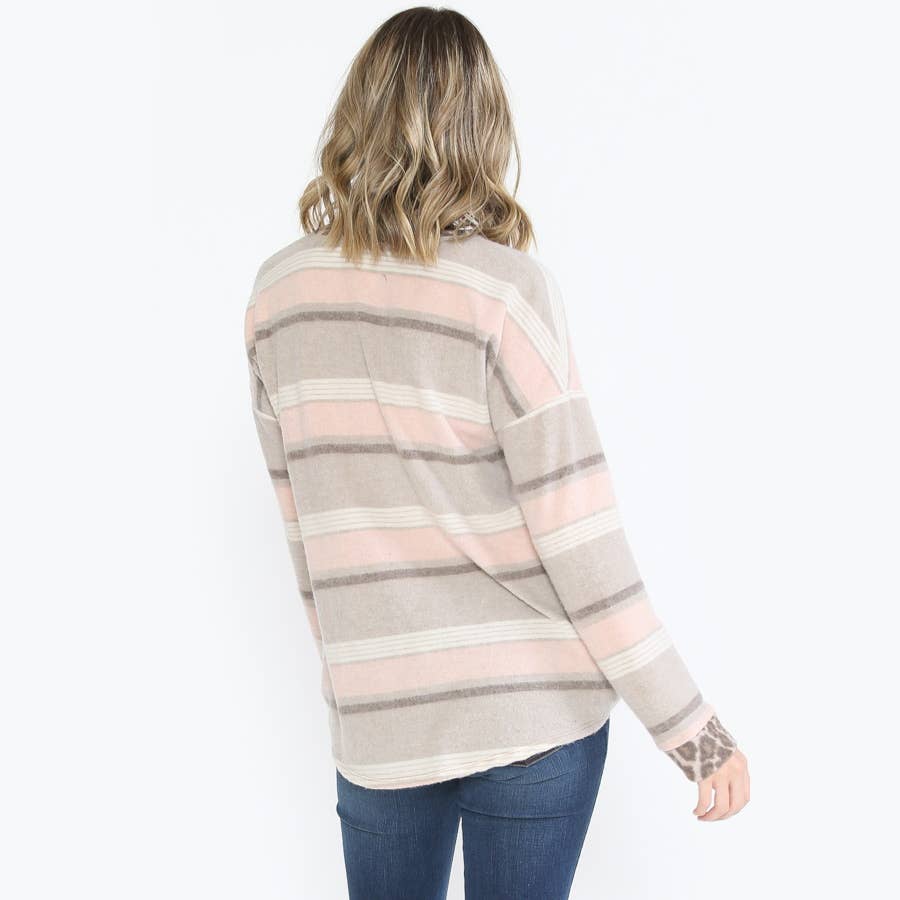 ***SALE*** Taupe/Blue Striped Fleece Blouse