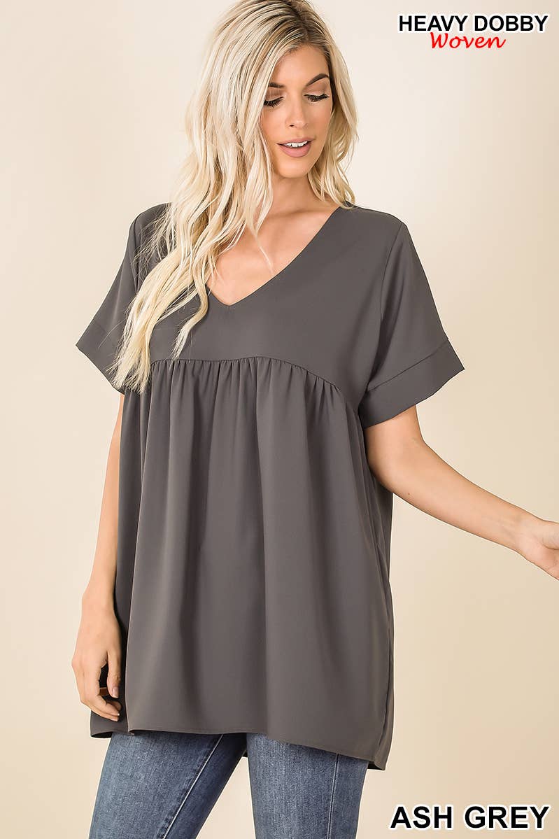 Black Empire Waist Shirring Tunic