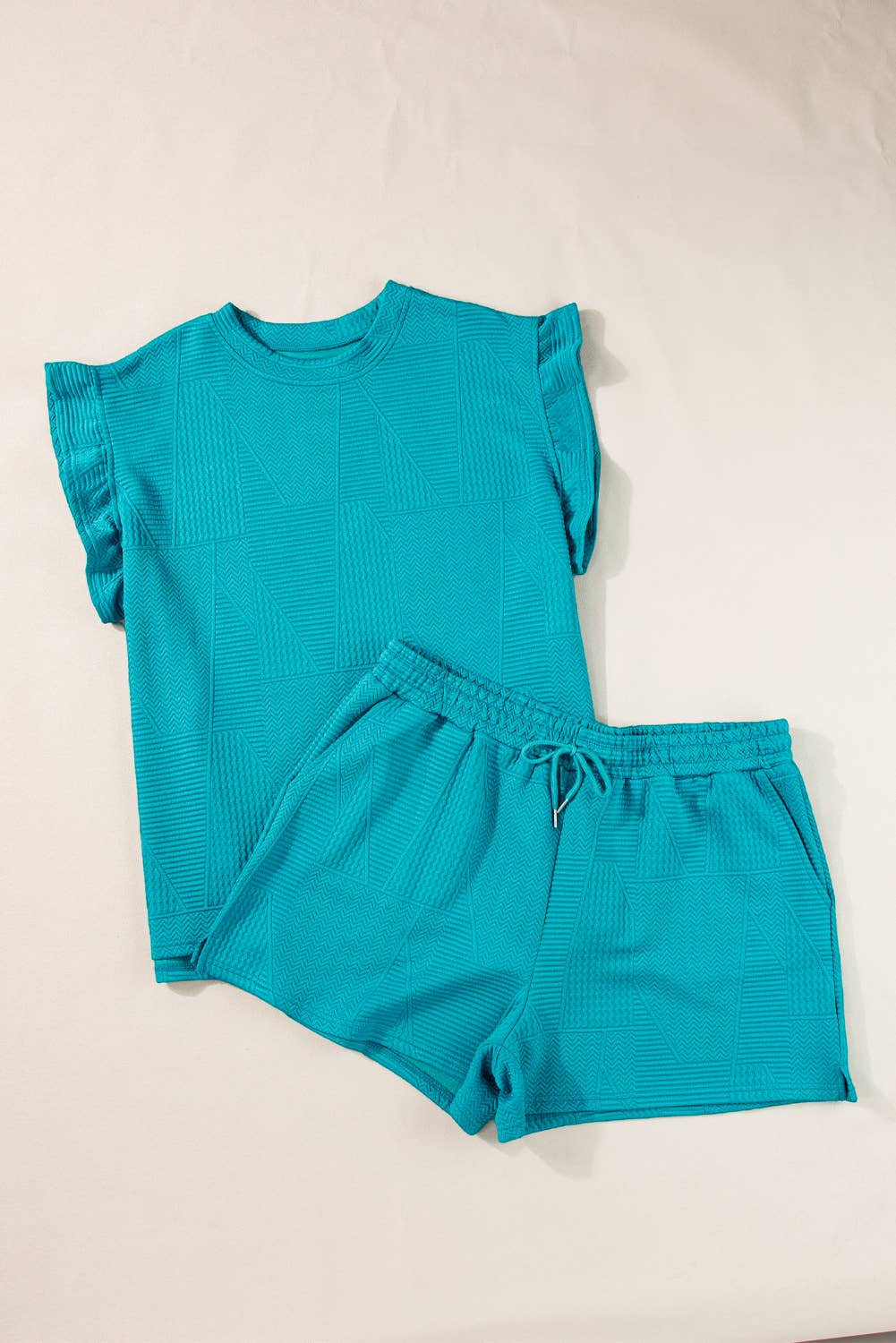 Textured Ruffle Tee/Shorts Set