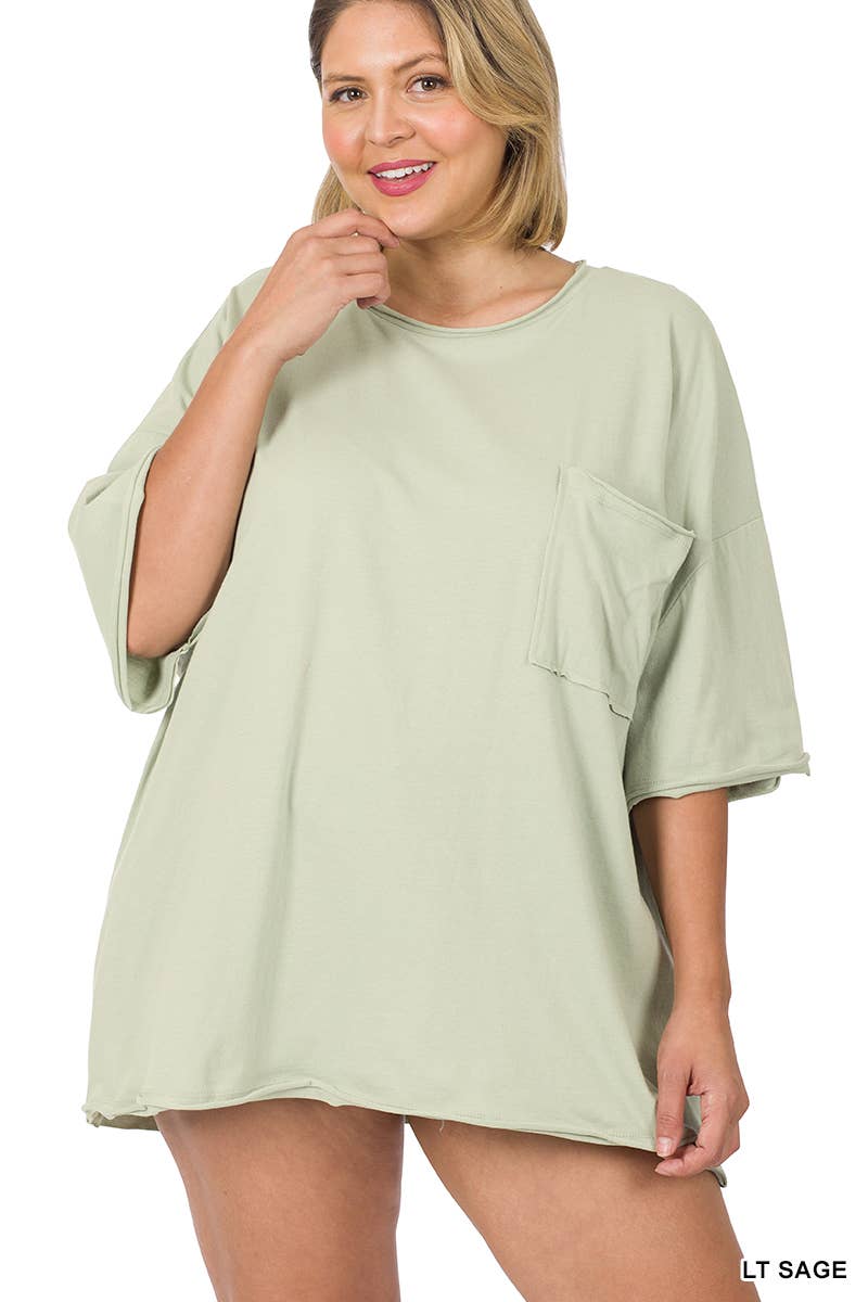 Plus Oversized Front Pocket Raw Edge Boyfriend Tee