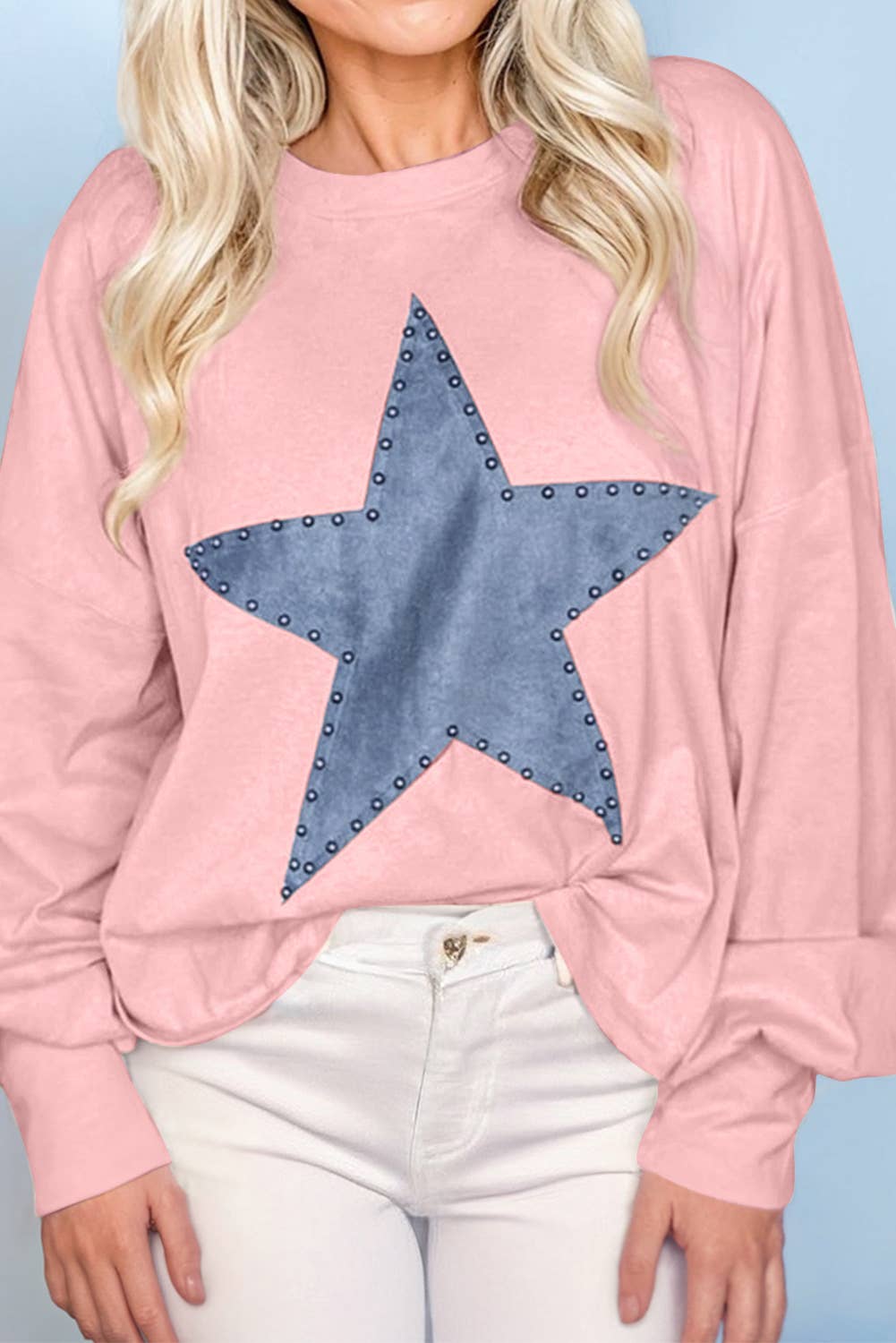 Studded Star Graphic Oversized Long Sleeve Top