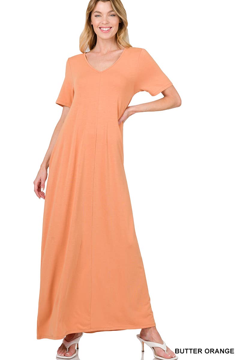 42P Short Sleeve Maxi Dress With Side Pockets