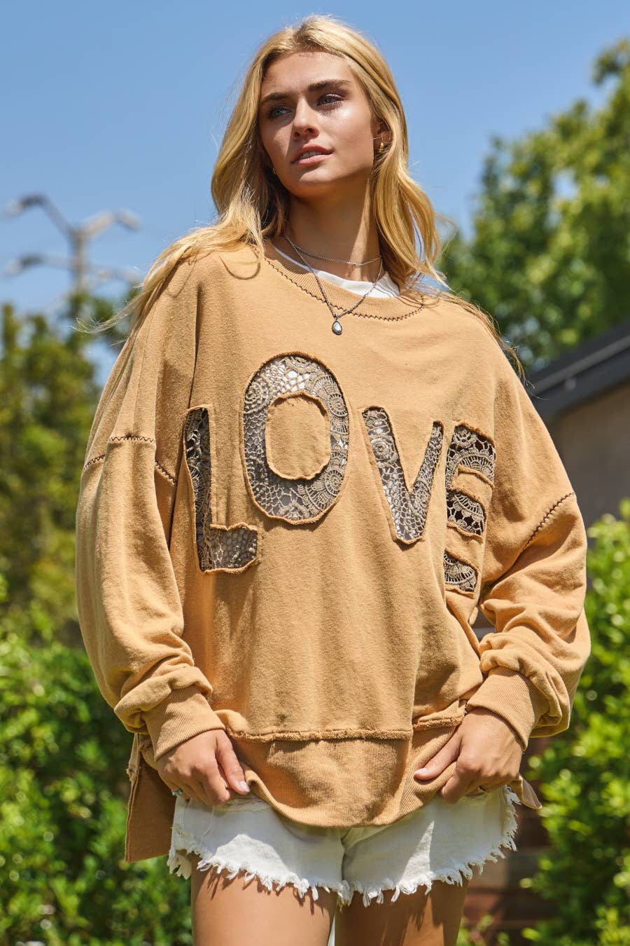 Acid Washed Lace LOVE Logo Sweatshirt