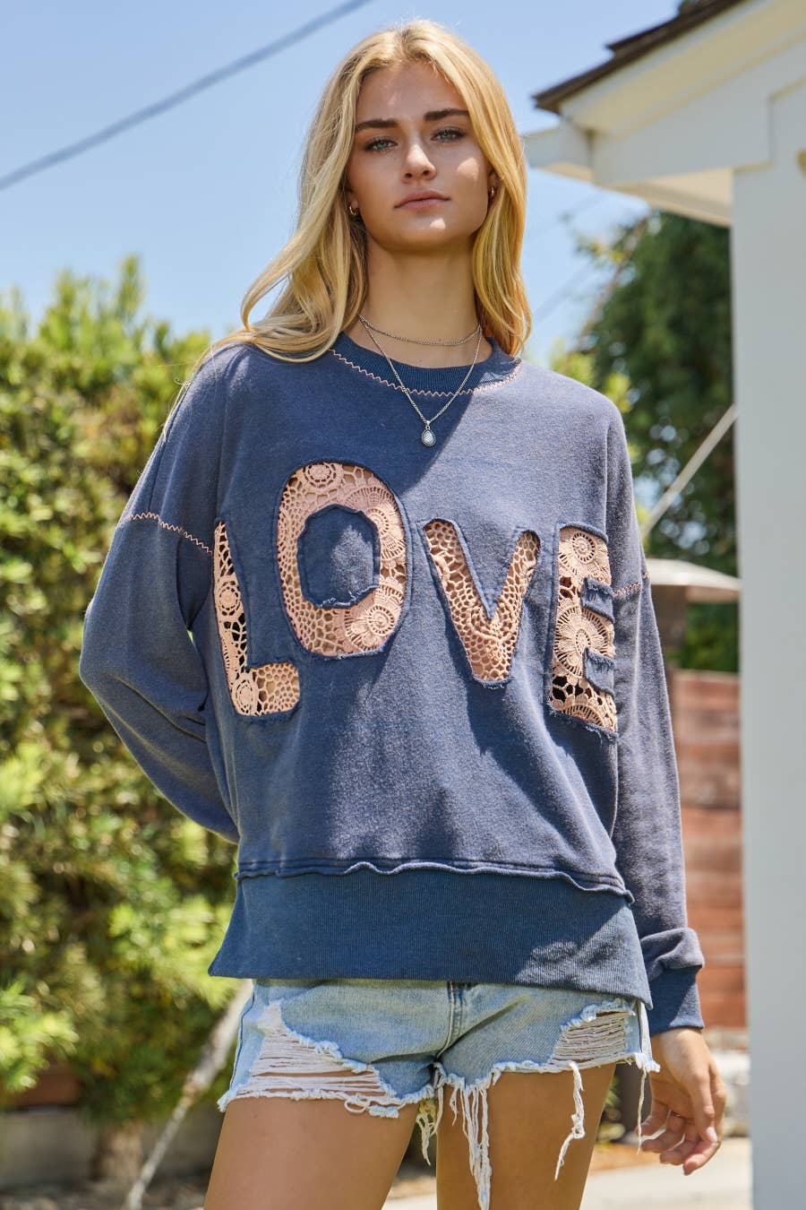 Acid Washed Lace LOVE Logo Sweatshirt