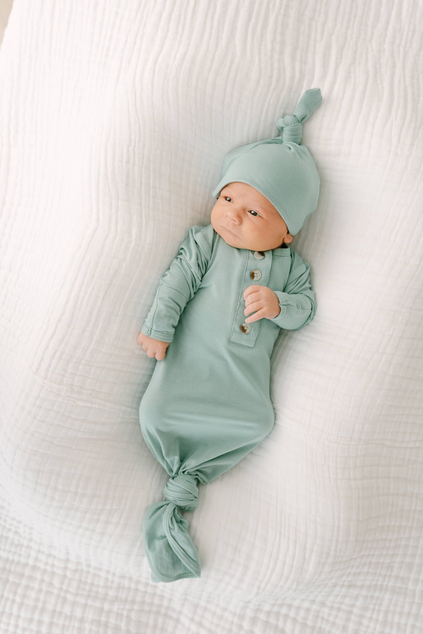 Newborn Mint Knotted Gown & Hat Set