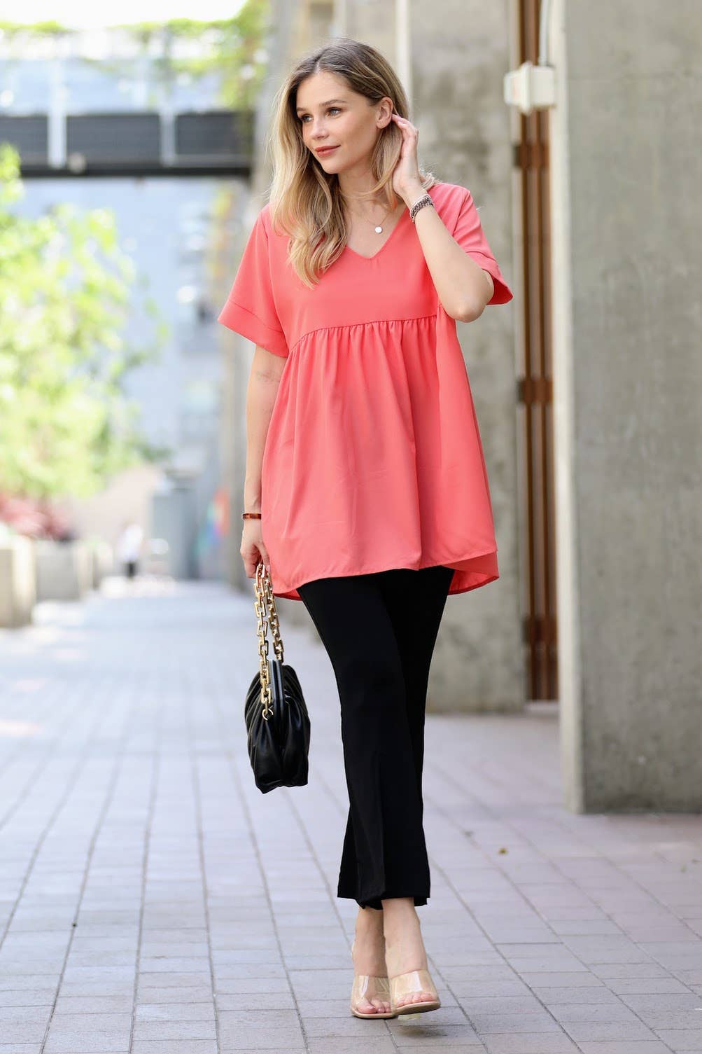 Black Empire Waist Shirring Tunic