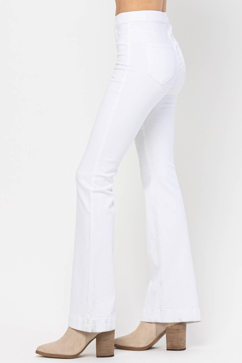 High Rise White Pull On Flares