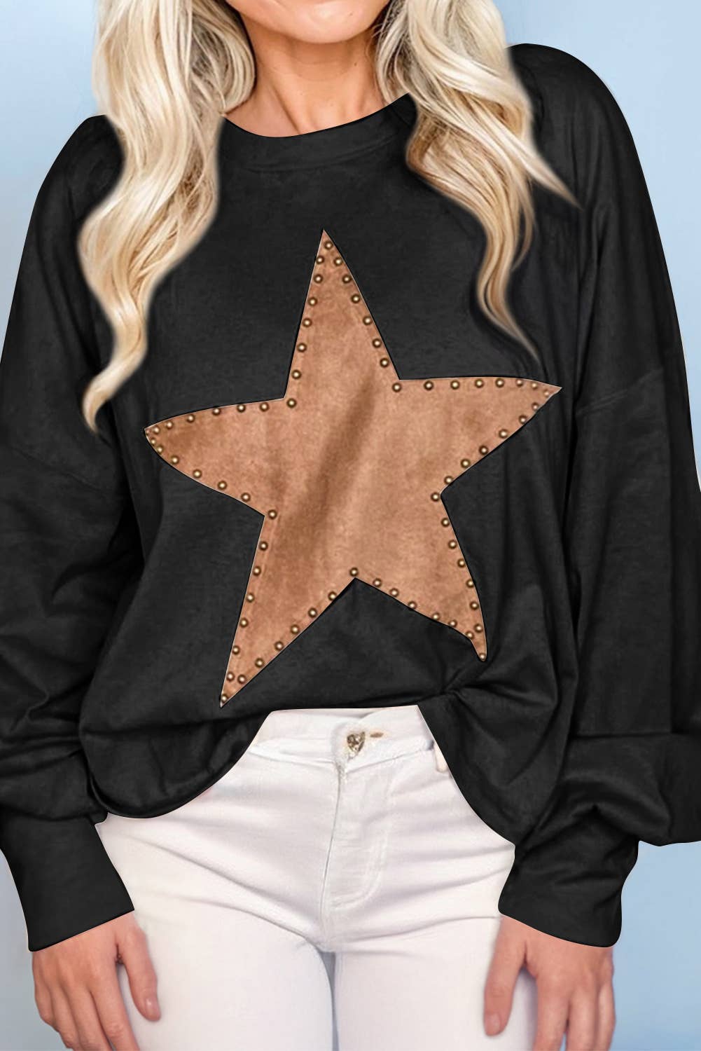 Studded Star Graphic Oversized Long Sleeve Top