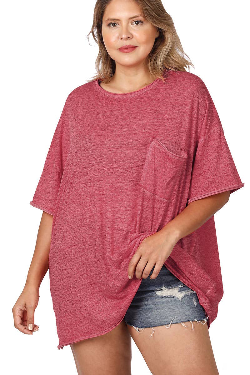 42P Plus Oversized Front Pocket Raw Edge Boyfriend Tee