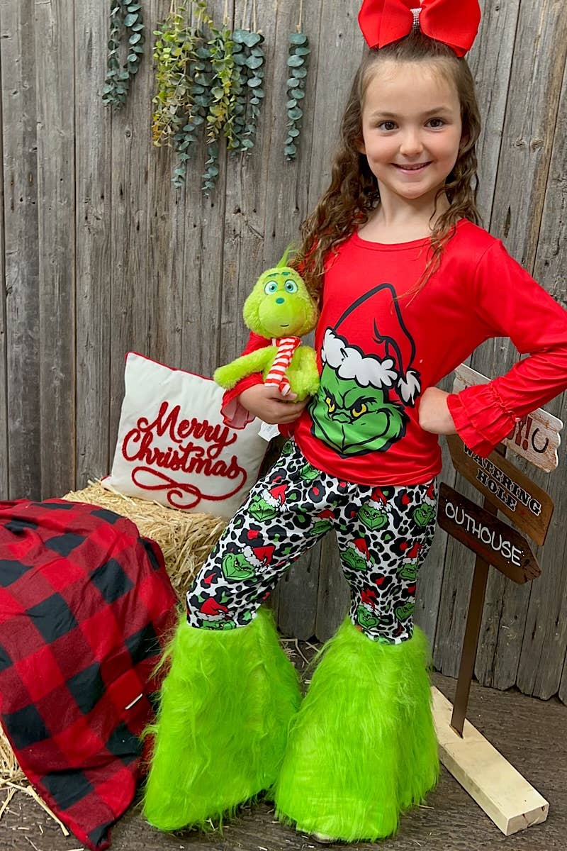 *SALE* Grinchy Print Red Top & Cheetah Pants w/fur