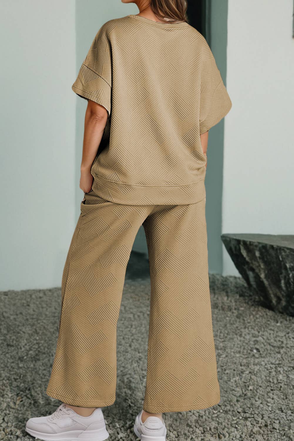 Khaki Textured TShirt & Pants Set