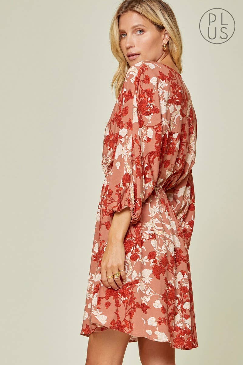 ***SALE*** Rust V-Neck Floral Print Dress