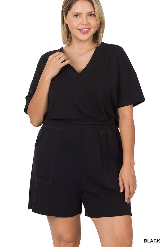 ***SALE*** Black V Neck Romper With Pockets