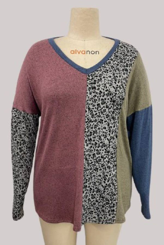 ***SALE*** Mauve Hacci Brushed VNeck Lep/Floral ColorBlock