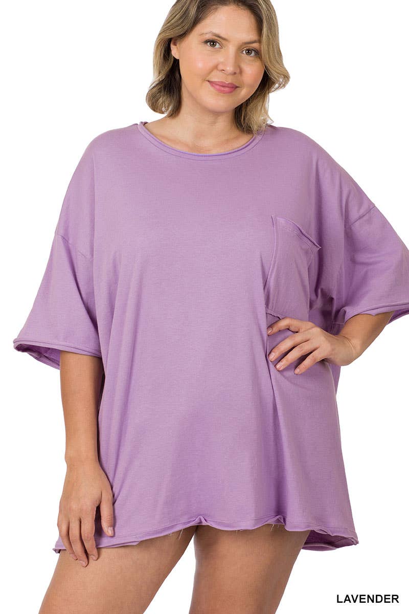 Plus Oversized Front Pocket Raw Edge Boyfriend Tee