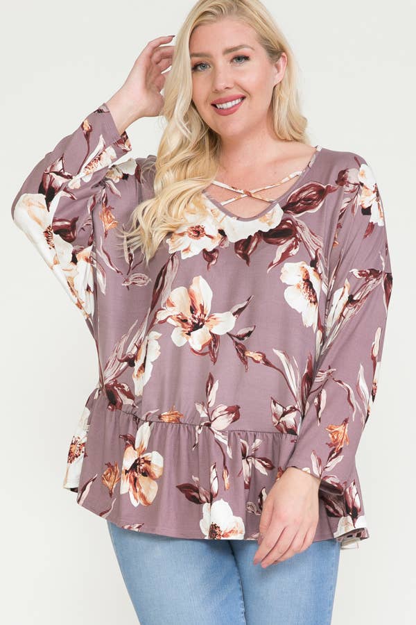 Ruffle Tm ***SALE*** Mauve Plus VNeck Dolman Ruffle Bottom Top – MTM-More Than ...