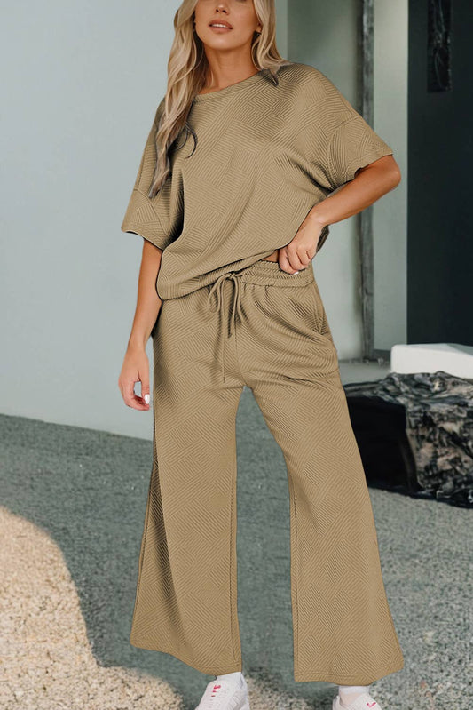 Khaki Textured TShirt & Pants Set