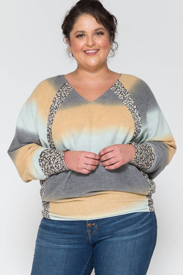 ***SALE*** Plus Brushed Tie Dye Dolman LS Top