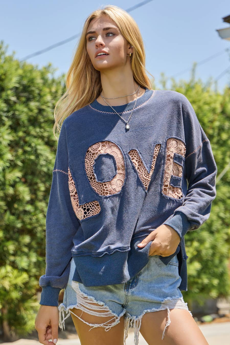 Acid Washed Lace LOVE Logo Sweatshirt