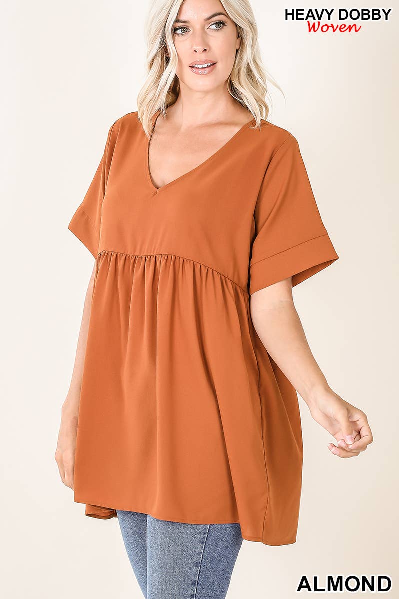 Black Empire Waist Shirring Tunic