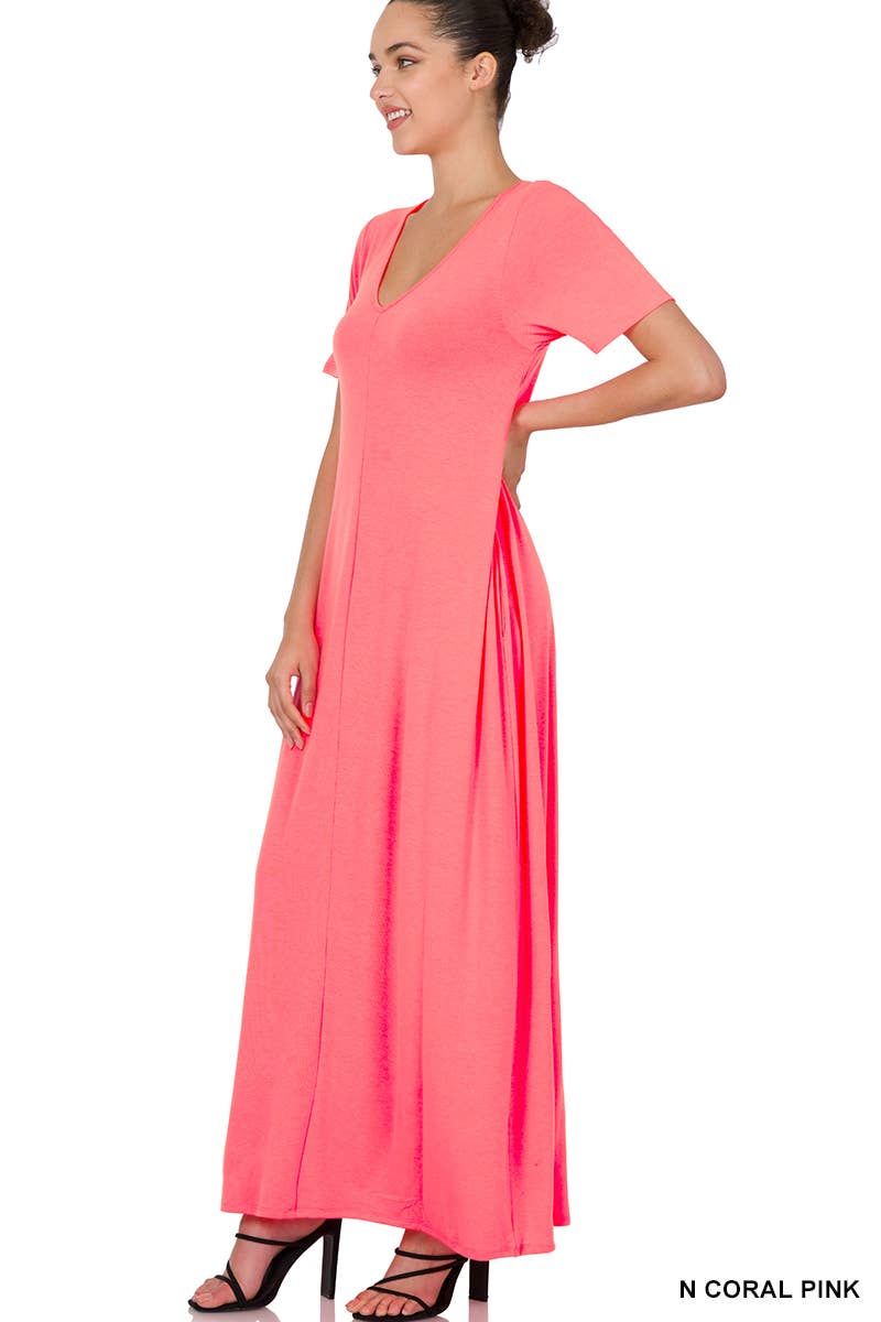 42P Short Sleeve Maxi Dress With Side Pockets