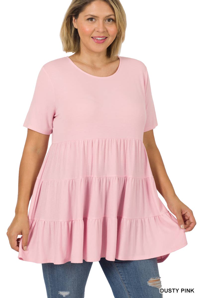Ash Mocha Plus Short Sleeve Tiered Ruffle Tunic