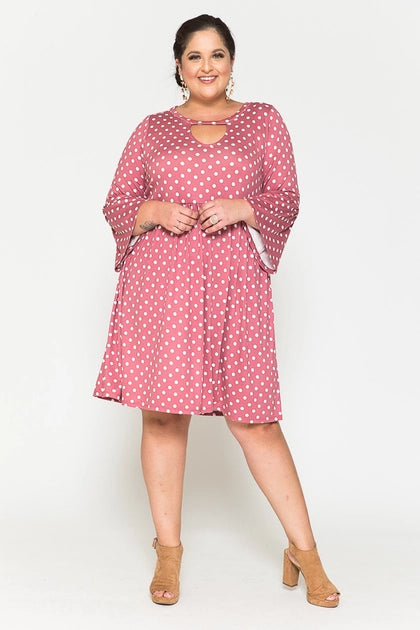 Plus Size Polka Dot Ruffle Sleeve Babydoll Midi Dress